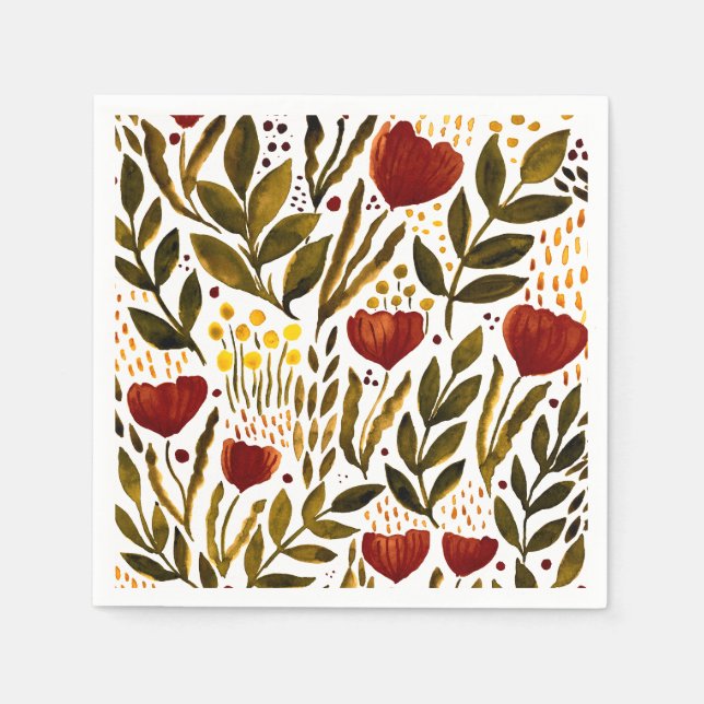 Burnt orange botanical floral illustration  napkins (Front)