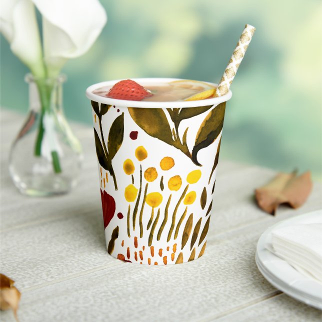 Burnt orange botanical floral illustration  paper cups (Insitu)