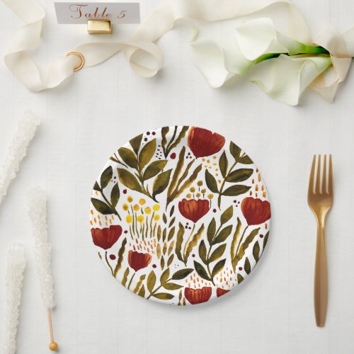 Burnt orange botanical floral illustration  paper plates