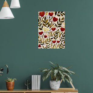 Burnt orange botanical floral illustration  poster