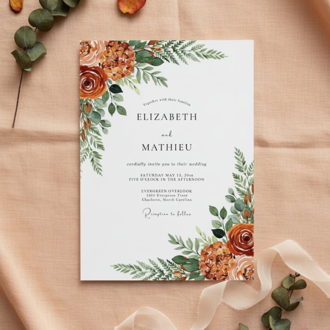 Burnt Orange Botanical Romance Wedding Invitation (Creator Uploaded)