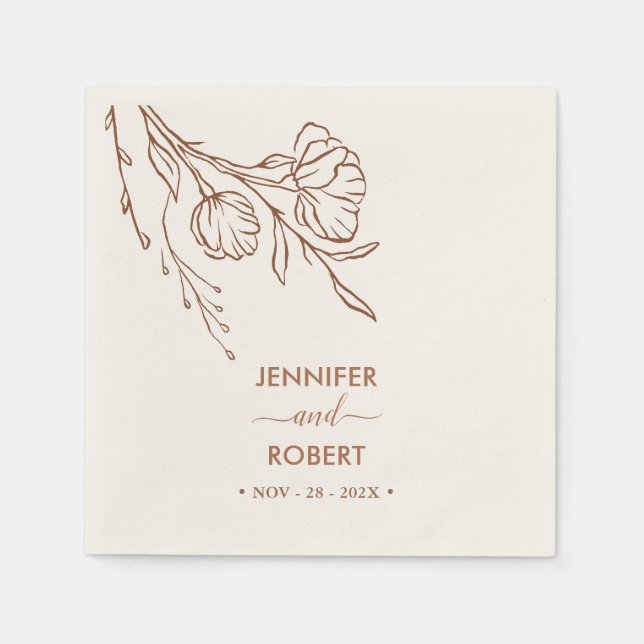 Burnt Orange Botanical Simple Elegant Wedding  Napkins (Front)