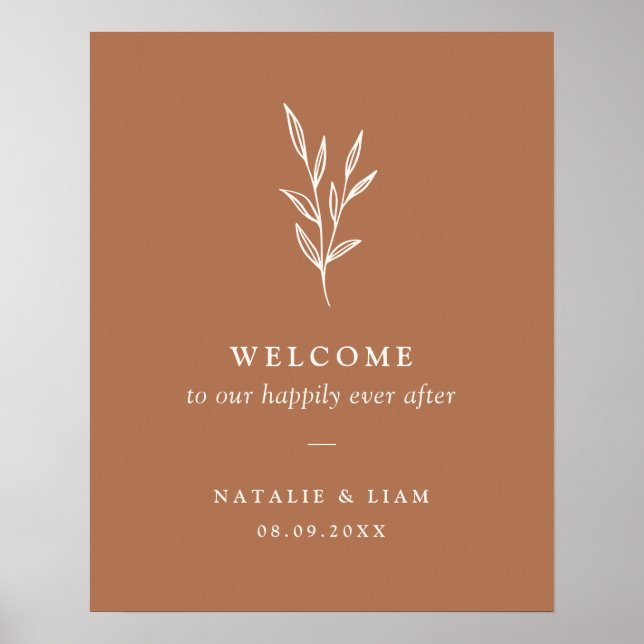 Burnt Orange Botanical Wedding Welcome Sign (Front)