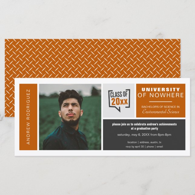 Burnt Orange Boxes & Photo Wide Graduation (Front/Back)