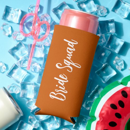 Burnt Orange Bride Squad Bachelorette Party Seltzer Can Cooler