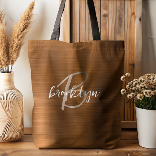 Burnt Orange Brushed Metal Beige White Monogram  Tote Bag