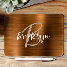 Burnt Orange Brushed Metal Script Monogram  Mouse Pad