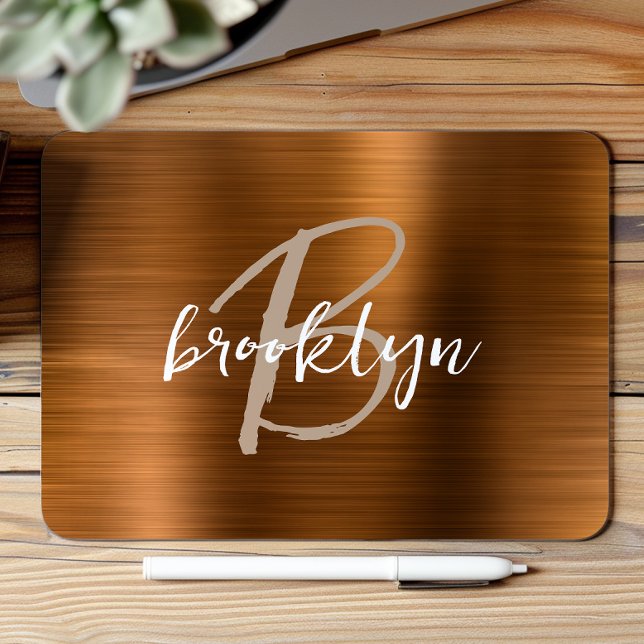 Burnt Orange Brushed Metal Script Monogram  Mouse Pad (Creator Uploaded)