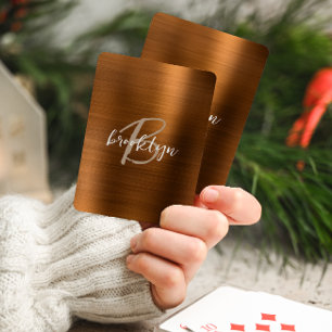 Burnt Orange Brushed Metal Script Monogram Poker Cards