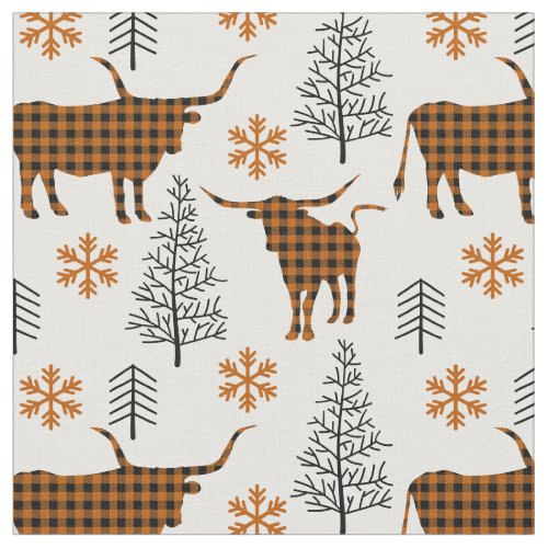 Burnt Orange Buffalo Plaid Longhorn Pattern Fabric
