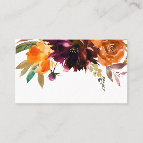 Burnt Orange Burgundy Fall Floral Rustic Wedding Place Card