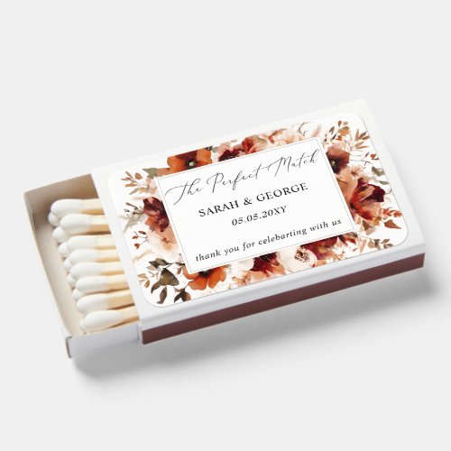 Burnt Orange Burgundy Fall Floral Wedding Matchboxes