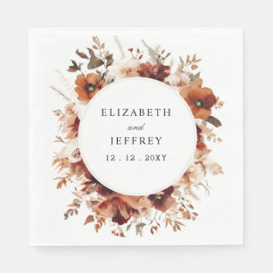 Burnt Orange Burgundy Fall Floral Wedding Napkins