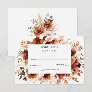 Burnt Orange Burgundy Fall Floral Wedding RSVP Card