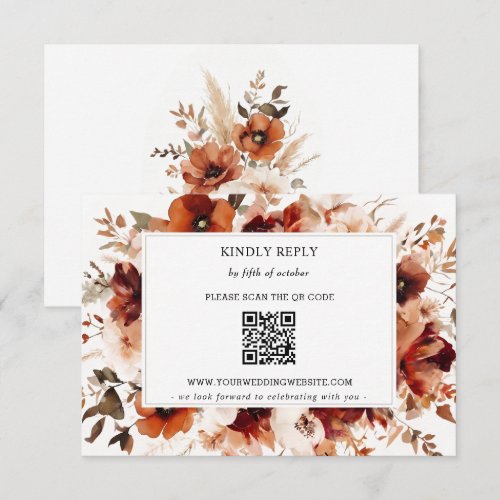 Burnt Orange Burgundy Fall Wedding QR Code RSVP Card