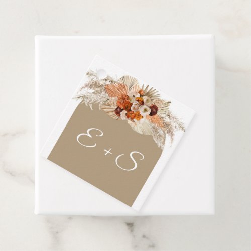 Burnt orange burgundy flowers terracotta initials  favor tags