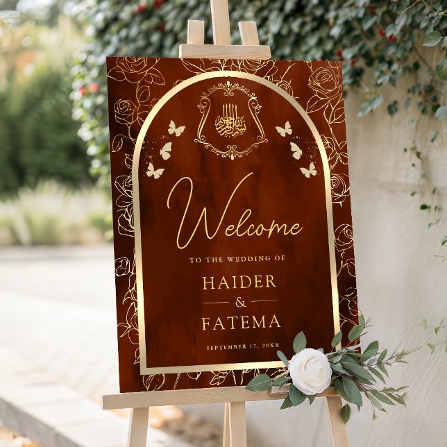 Burnt Orange Butterfly Muslim Wedding Welcome Sign (Creator Uploaded)