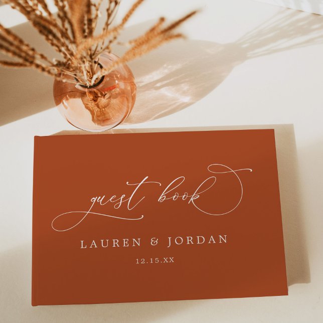 Burnt Orange Calligraphy Photo Wedding Guest Book (Creator Uploaded)