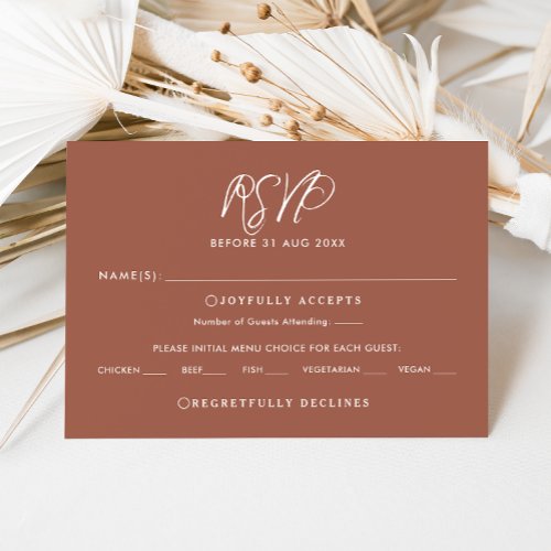 Burnt Orange Calligraphy RSVP Wedding Reply Card