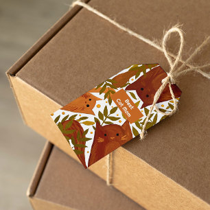 Burnt orange cat and branches Best cat mom Gift Tags
