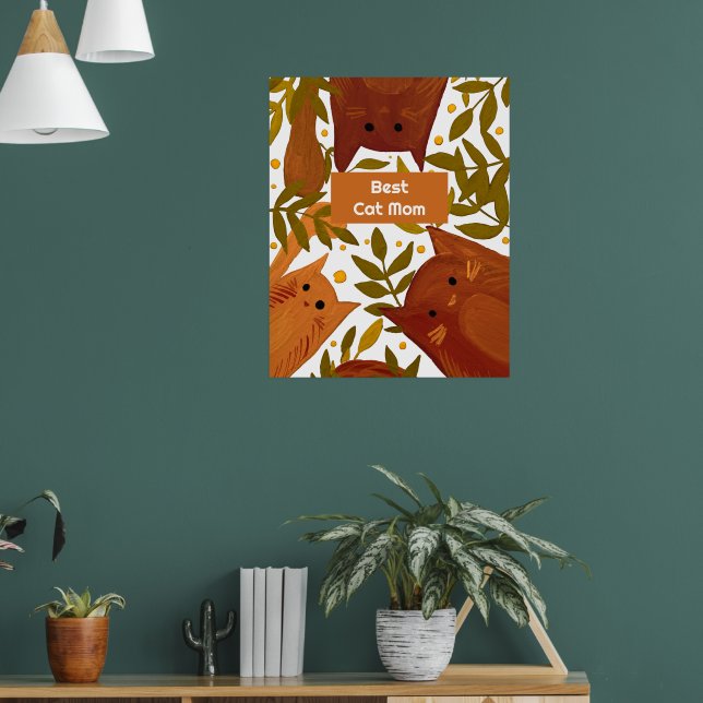 Burnt orange cat and branches Best cat mom Poster (Living Room 1)