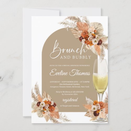 Burnt orange champagne glass brunch and bubbly   invitation