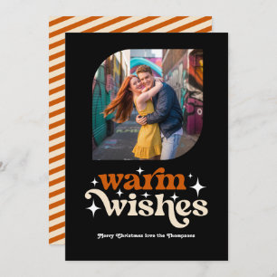 Burnt Orange & Champagne Retro Christmas Photo Holiday Card