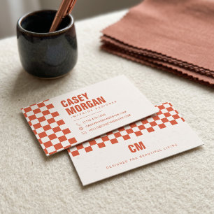 Burnt Orange Checkerboard Modern Business Card