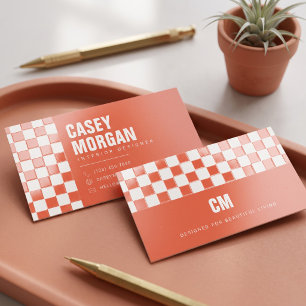Burnt Orange Checkerboard Modern Raised Spot UV Business Card