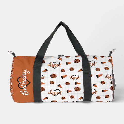 Burnt Orange Cheer Hearts Pom Poms Megaphone Duffle Bag