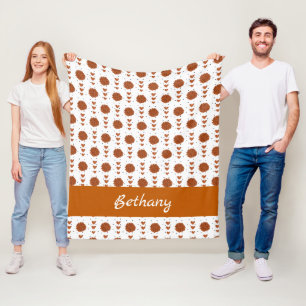 Burnt Orange Cheerleader Pom Poms & Hearts Pattern Fleece Blanket