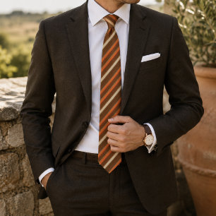 Burnt Orange & Chocolate Brown Diagonal Striped Neck Tie