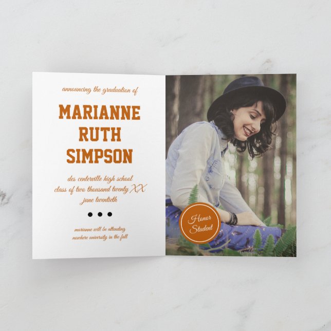 Burnt Orange Circles Photo Graduation Invitation (Inside)