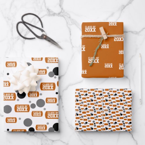 Burnt Orange Class Of Dog Tag and Dots Pattern Wrapping Paper Sheets