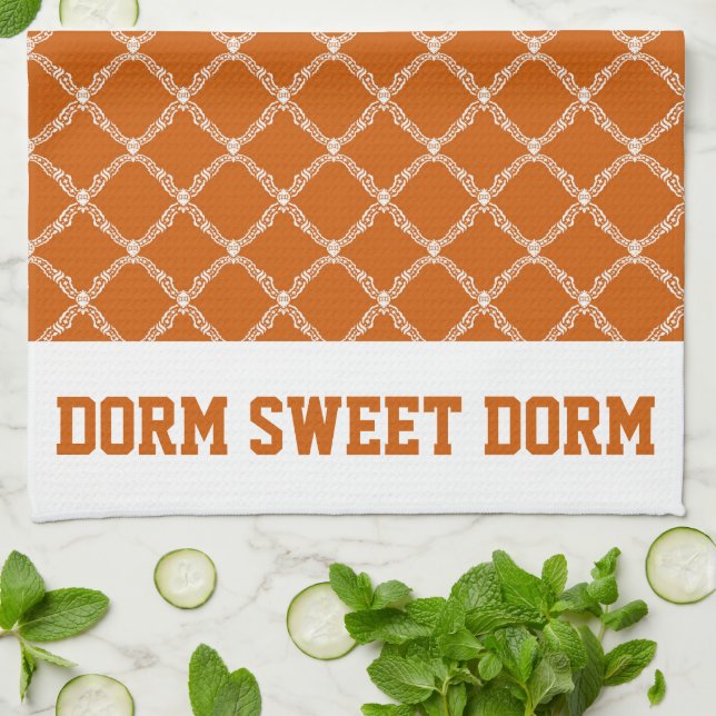 Burnt Orange College Team Cool Fun Dorm School Kitchen Towel (Folded)
