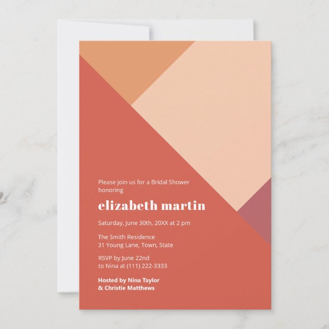 Burnt Orange Color Block Bridal Shower Party Invitation (Front)