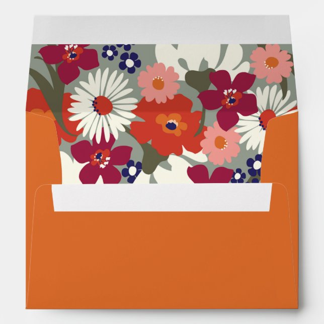 Burnt Orange Colorful Autumn Large Flower Wedding  Envelope (Back (Bottom))