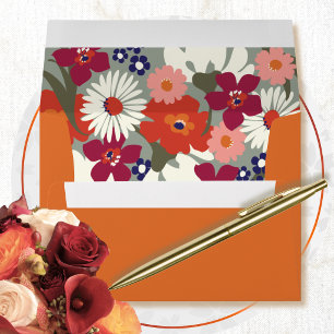 Burnt Orange Colorful Autumn Retro Modern Wedding Envelope