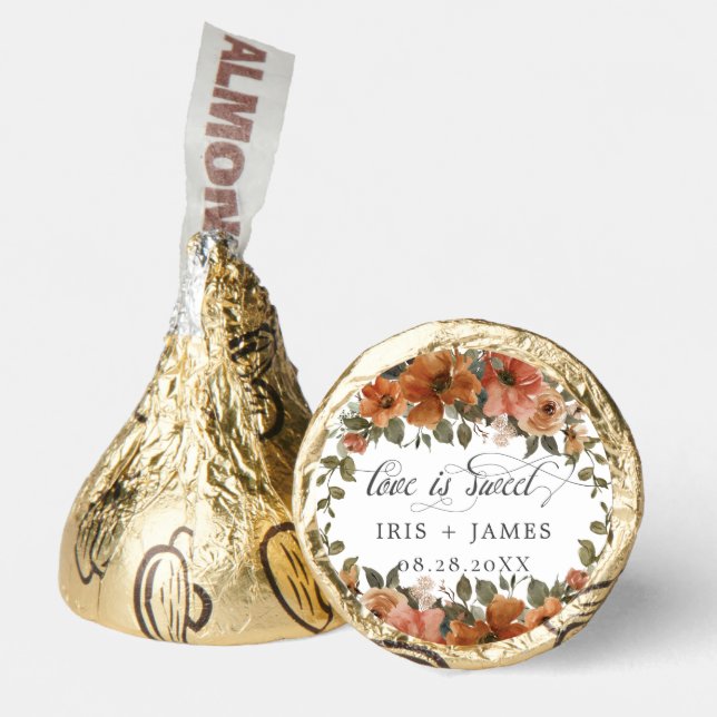 Burnt Orange Copper Floral Wedding Love is Sweet Hershey®'s Kisses® (Front)