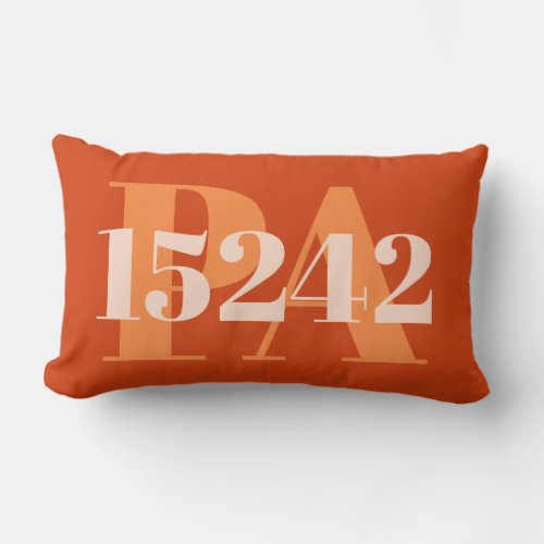 Burnt Orange Coral Red Personalized Area Code ZIP Lumbar Pillow