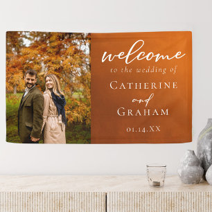 Burnt Orange Couple Photo Autumn Wedding Welcome Banner