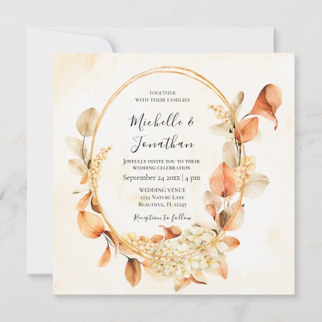 Burnt Orange Cream Fall Floral Christian Wedding Invitation (Front)