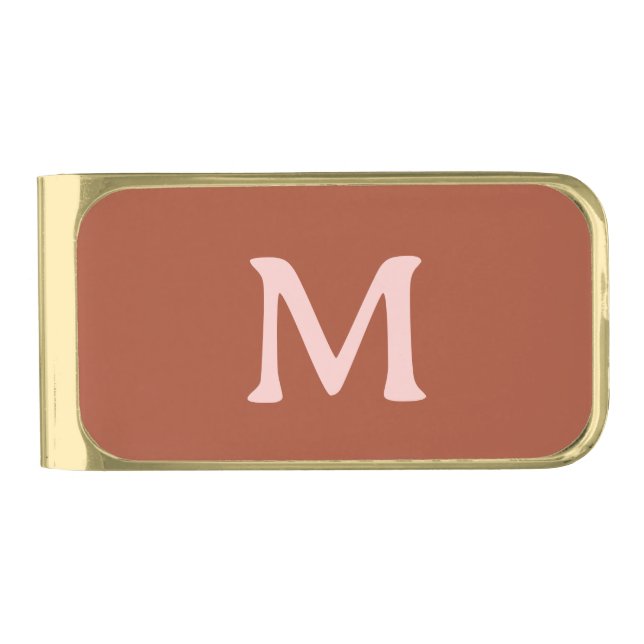 Burnt Orange Custom Monogram  Gold Finish Money Clip (Front)