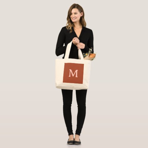 Burnt Orange Custom Monogram  Large Tote Bag