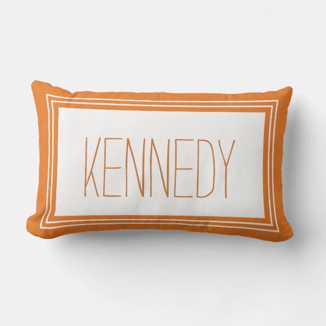 Burnt Orange Custom Monogram Name Keepsake Lumbar Pillow (Front)