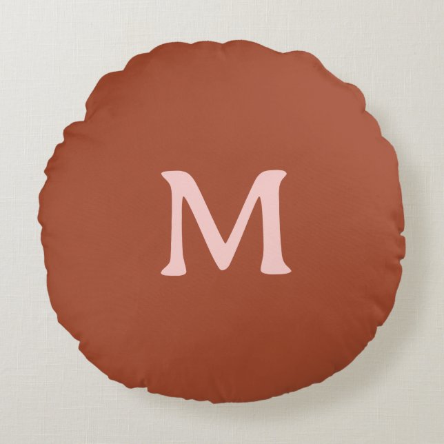 Burnt Orange Custom Monogram  Round Pillow (Front)