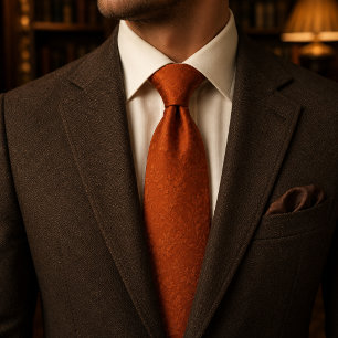 Burnt Orange Damask Luxury Terracotta Floral Neck Tie