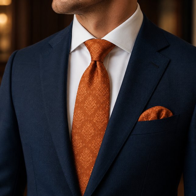 Burnt Orange Damask Neck Tie (Creator Uploaded)