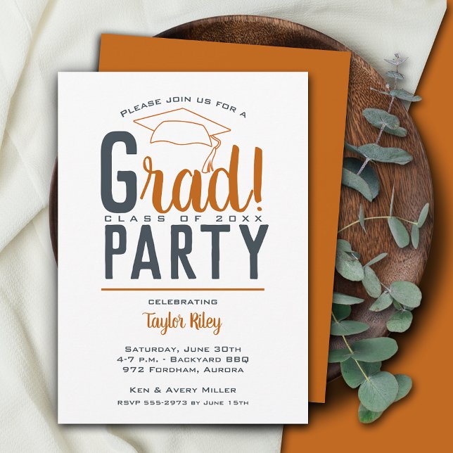 Burnt Orange Dark Gray Graduation Party Invitation (Creator Uploaded)