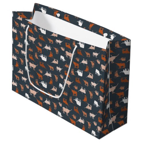 Burnt Orange  Dark Gray Patterned Longhorns Large Gift Bag